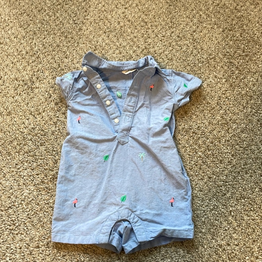 Janie and Jack Denim Flamingo and Palm Tree Shorts Romper
